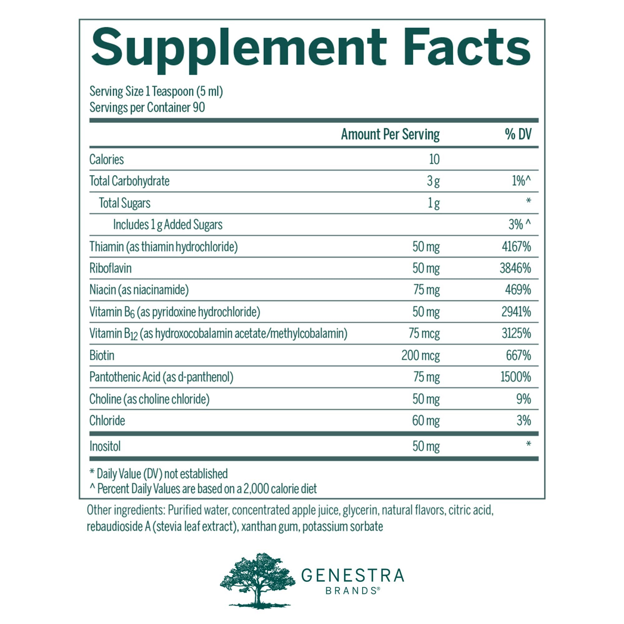 Genestra Brands Liquid B Complex being poured into a glass for immune support.