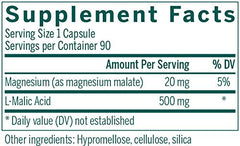 Genestra Brands Malic Acid bottle back showing dosage information for muscle support.