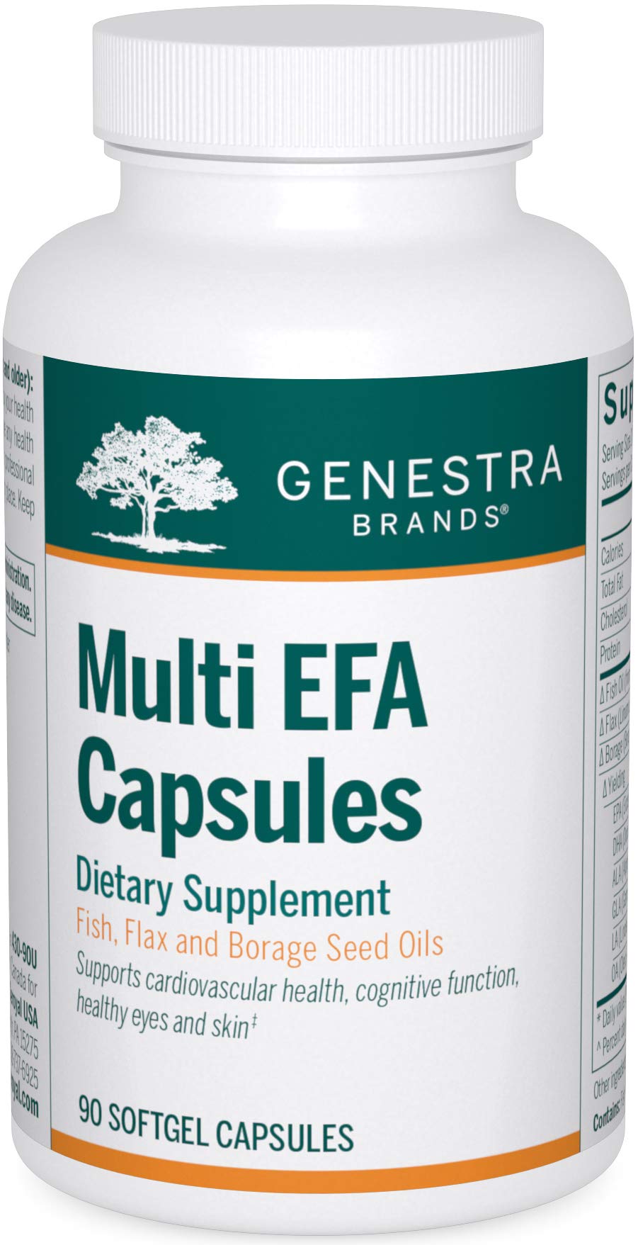 Genestra Brands Multi EFA capsules bottle front highlights a heart-friendly blend for daily wellness.