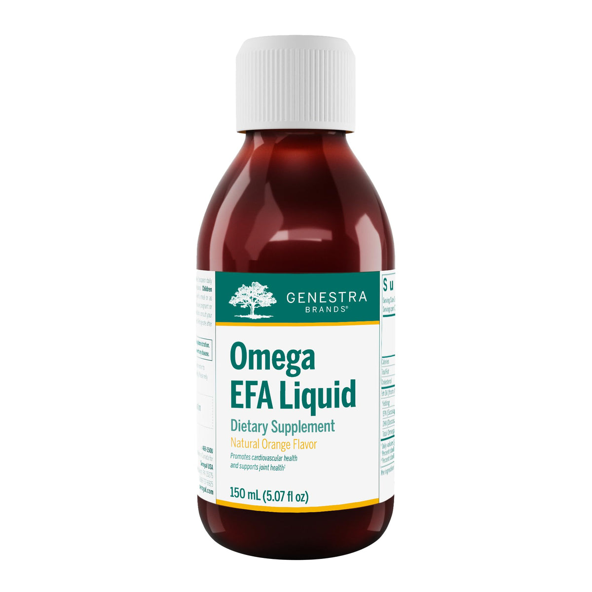Genestra Brands Omega EFA Liquid bottle pour illustrates easy daily dosage for potential heart and joint support