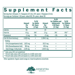 Genestra Brands Omega EFA Liquid close-up dropper shows concentrated EPA and DHA for balanced omega intake