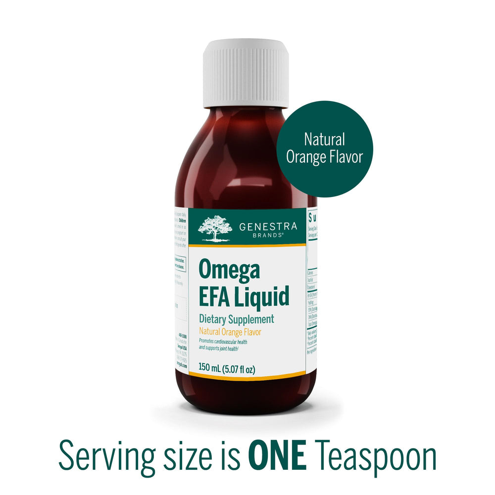 Genestra Brands Omega EFA Liquid on a kitchen shelf suggests convenient, everyday supplementation