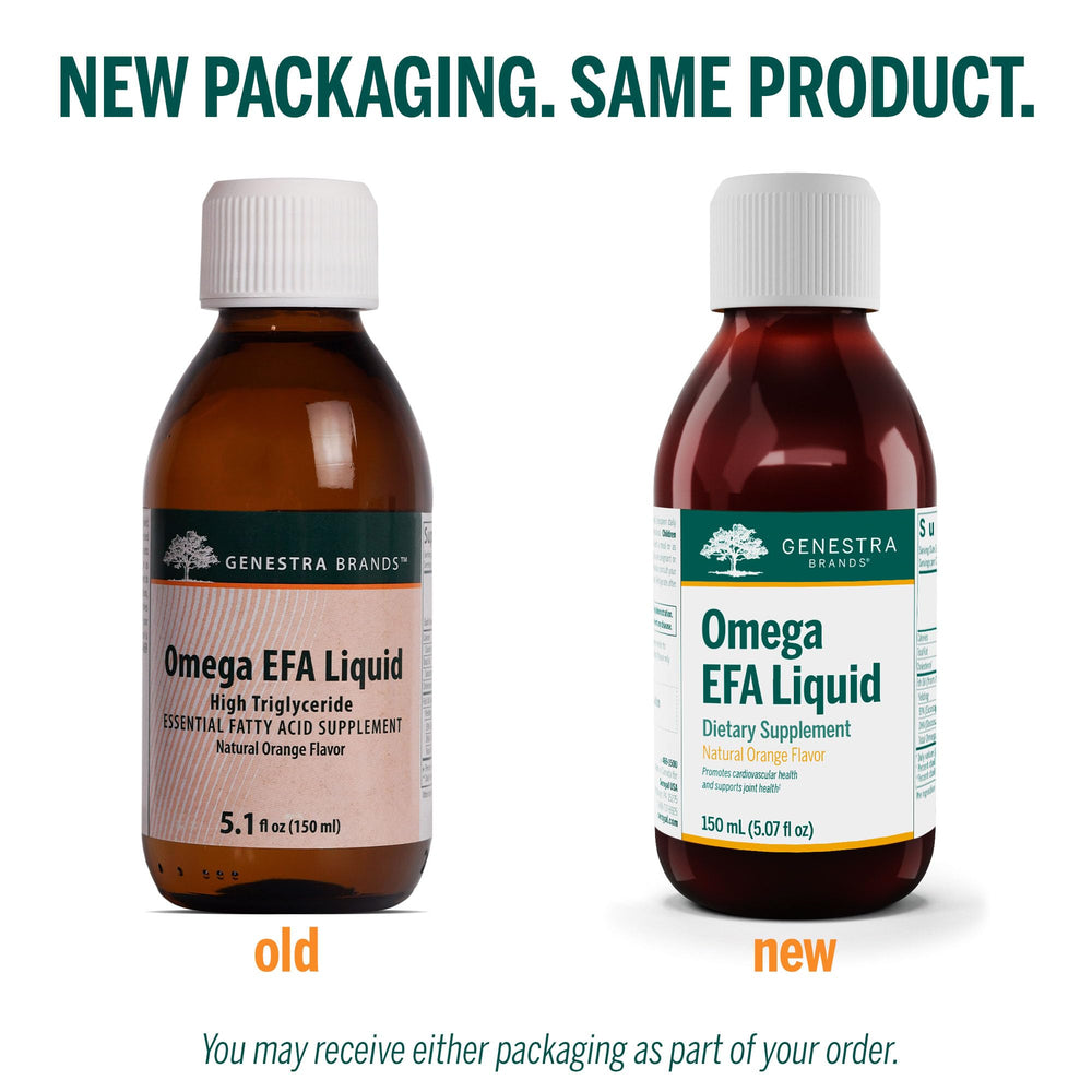 Genestra Brands Omega EFA Liquid bottle label highlights professional-grade nutrition and daily use potential