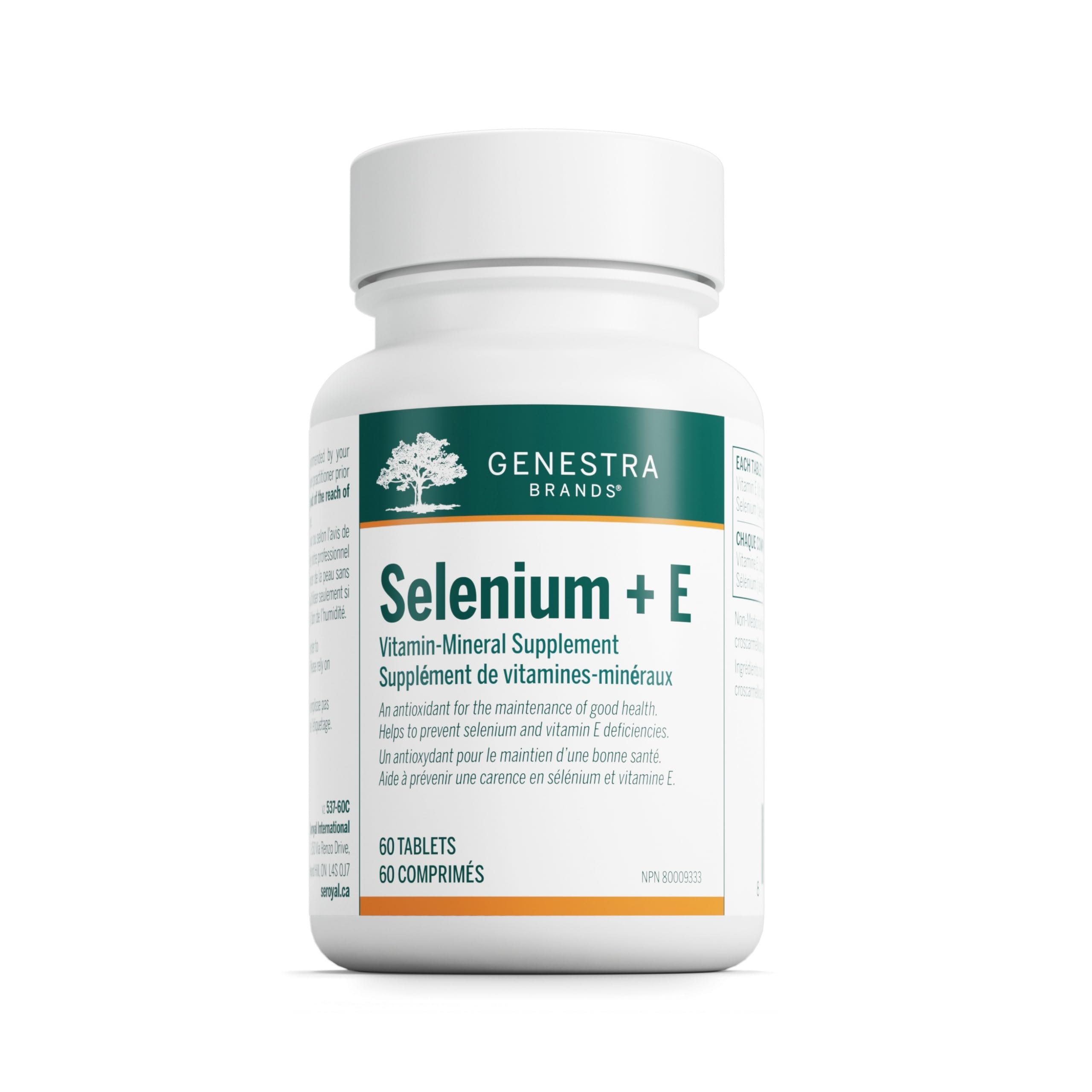 Genestra Brands Selenium + E bottle label highlighting antioxidant support for daily health