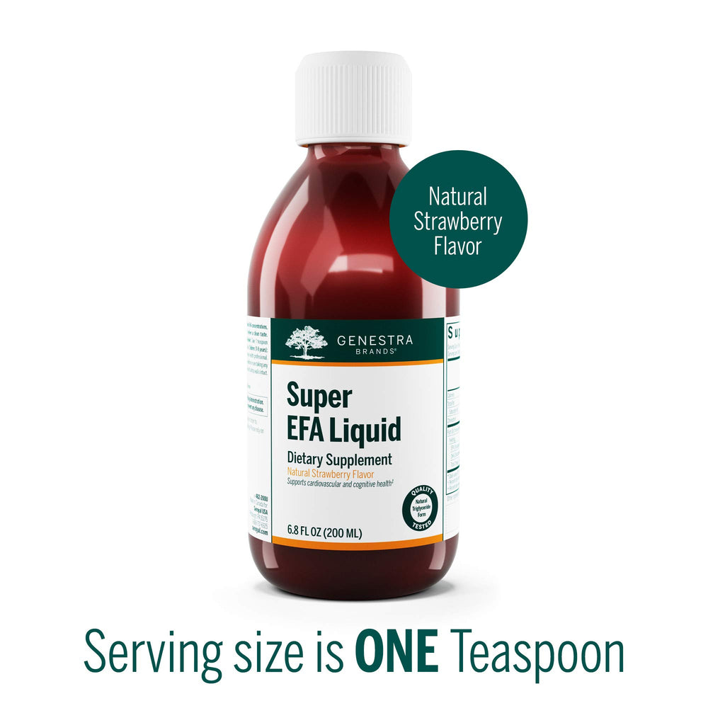 Genestra Brands Super EFA Liquid strawberry flavor dropper optimized for dosing