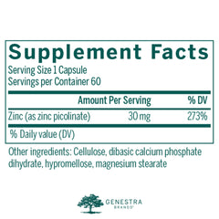 Close-up of Genestra Brands Zinc Picolinate Formula capsules for skin health