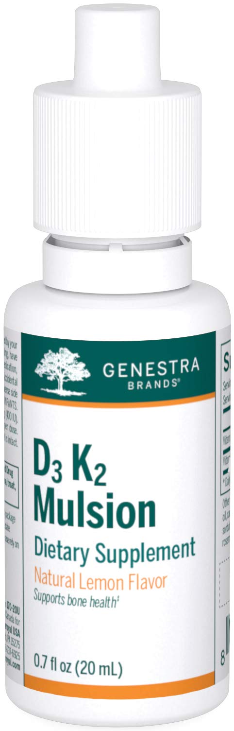 Genestra D3 K2 Mulsion bottle closeup showing convenient dropper for easy dosing.