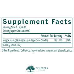 Genestra Magnesium Aspartate capsules shown for everyday metabolism support.
