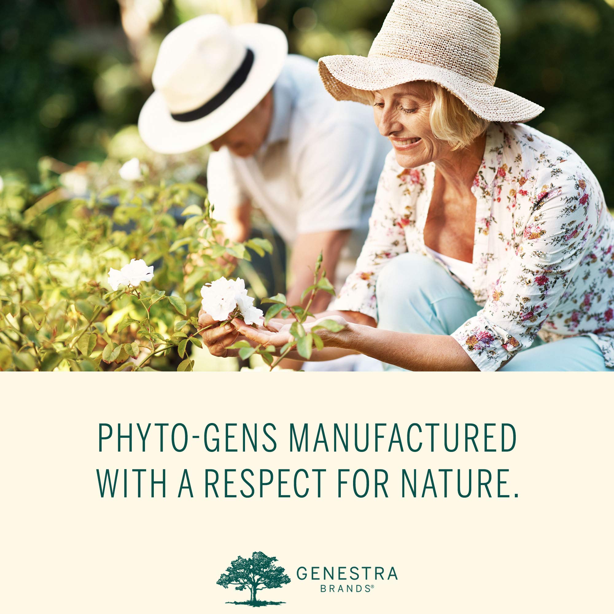 Genestra Ocu-gen green tea extract icon on bottle implies antioxidant support