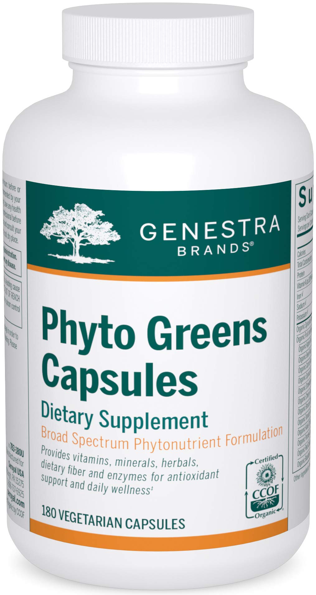 Genestra Phyto Greens Capsules bottle displays the organic greens blend for daily wellness.