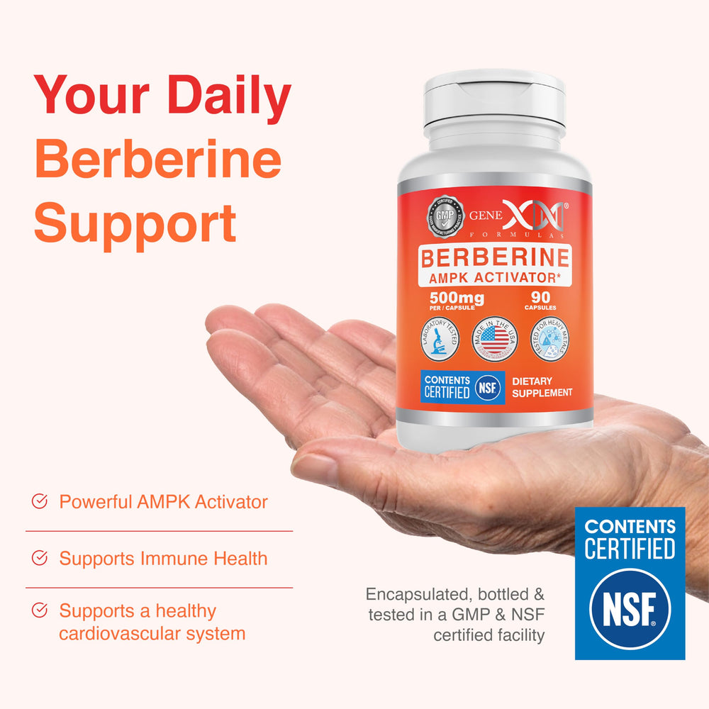 Genex Formulas Berberine HCl 500mg bottle back label with ingredients and warnings.