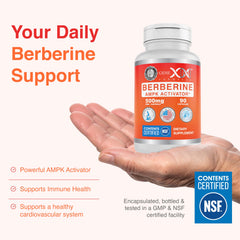 Genex Formulas Berberine HCl 500mg bottle back label with ingredients and warnings.
