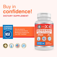 Genex Formulas Berberine HCl 500mg capsules texture and uniform color indicating quality.