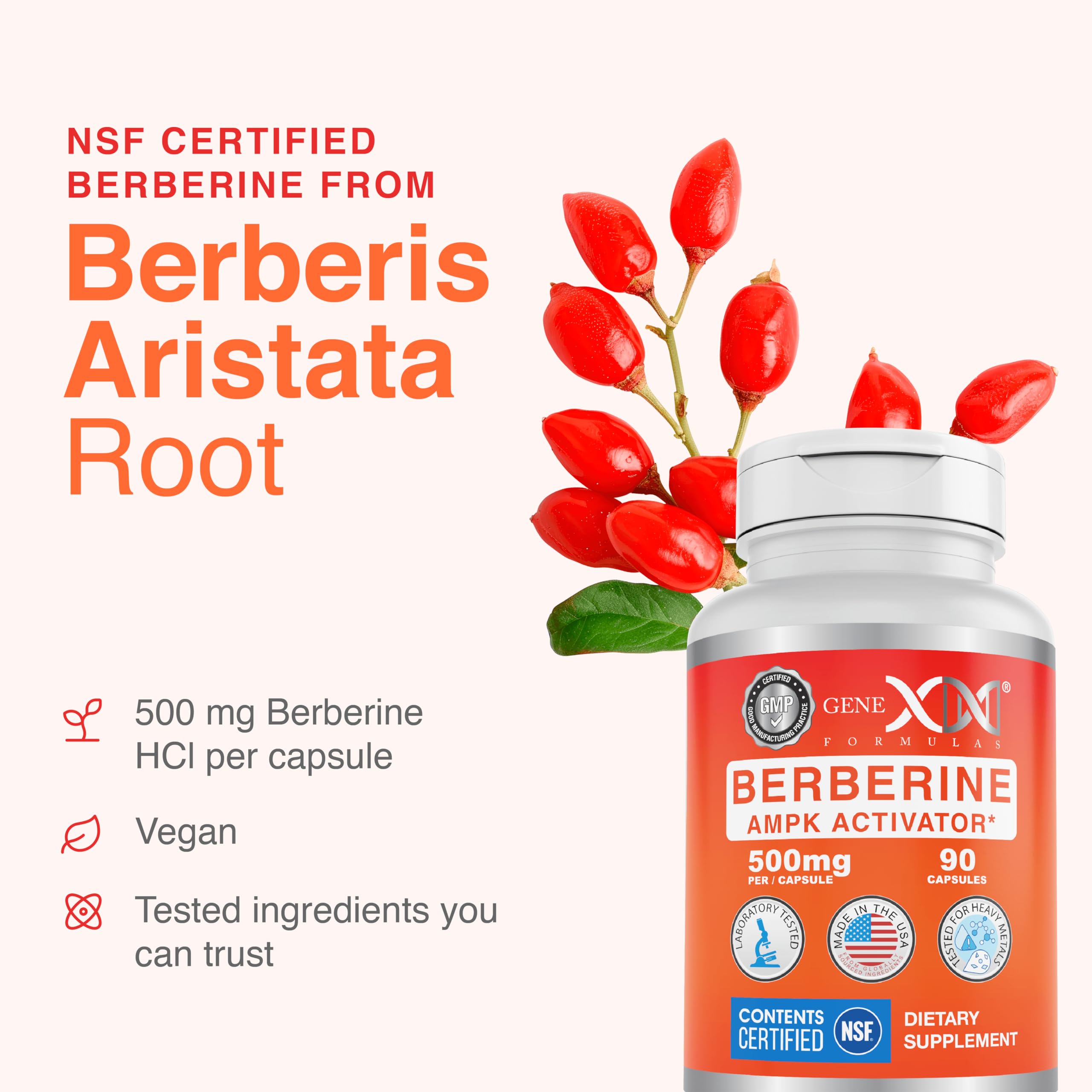 Genex Formulas Berberine HCl 500mg COA sample for transparency and verification.