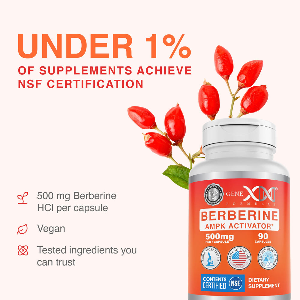Genex Formulas Berberine HCl 500mg daily-use scene in kitchen or desk setup.