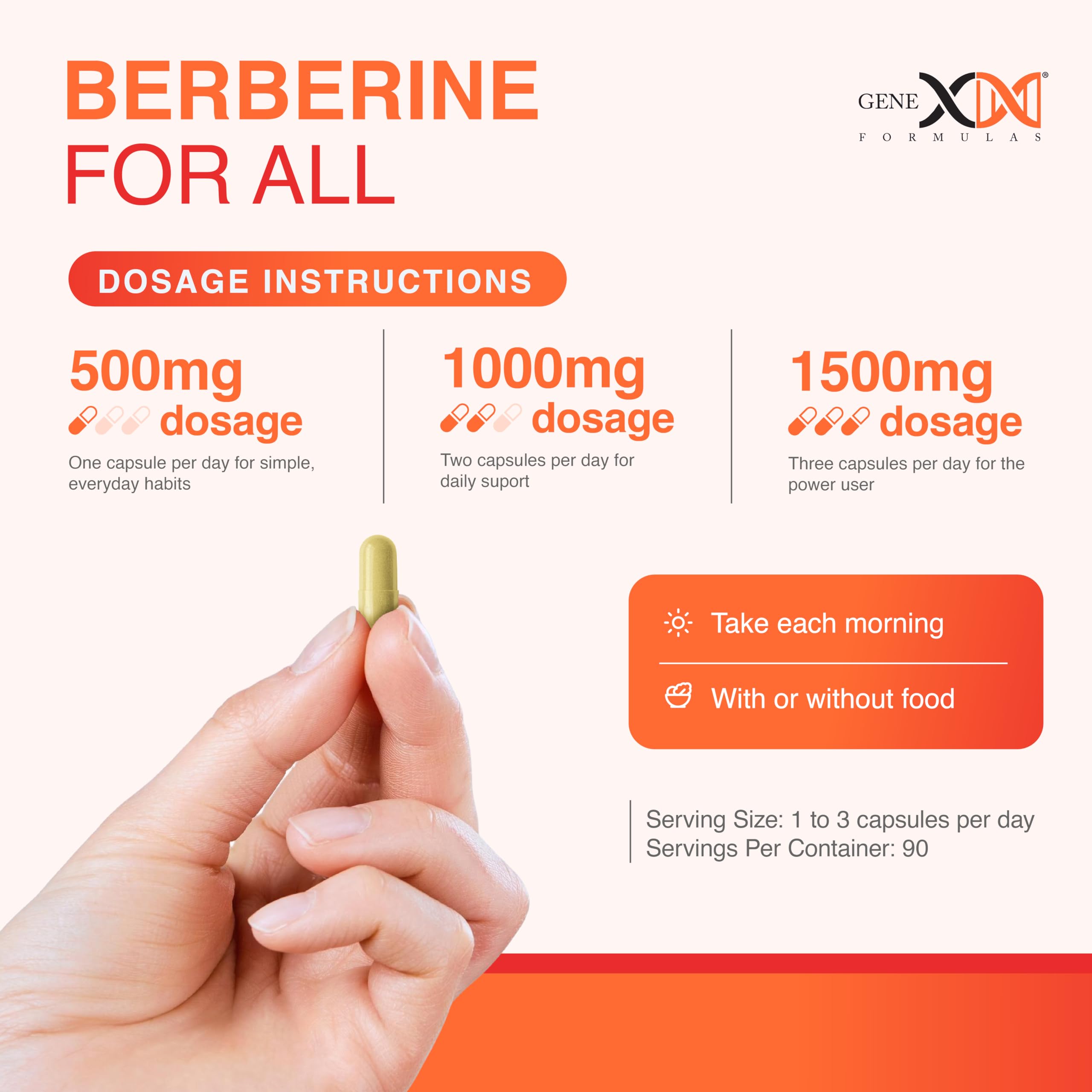 Genex Formulas Berberine HCl 500mg NSF and GMP seals on packaging.