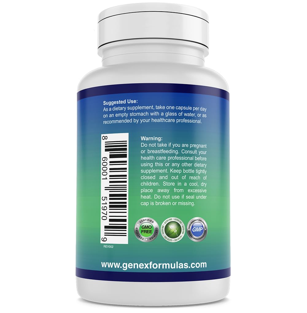 Genex Formulas Nicotinamide bottle label with supplement details.
