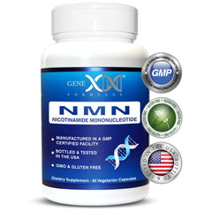Genex Formulas NMN 250mg bottle front with GMP label for healthy aging potential