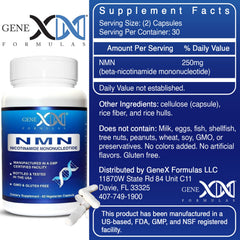 Close-up of Genex NMN 250mg capsules for easy daily intake.