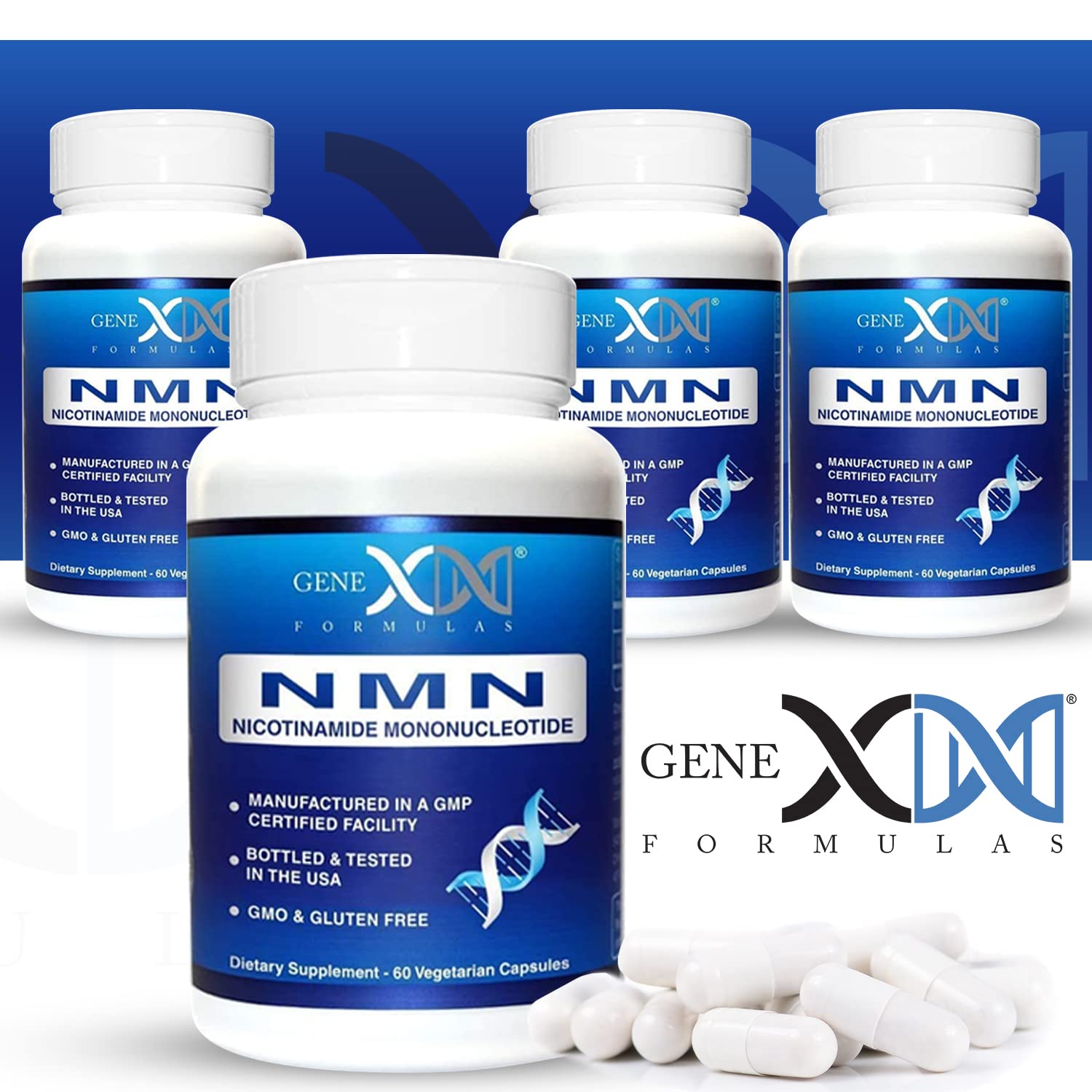 Genex Formulas NMN 250mg bottle placed in a cool dry setting for storage