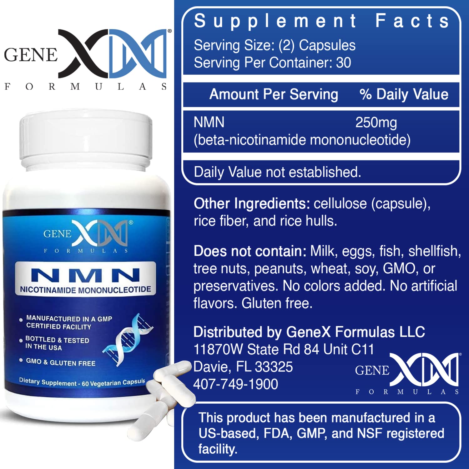 Genex Formulas NMN 250mg four-pack box showcases multi-month supply option