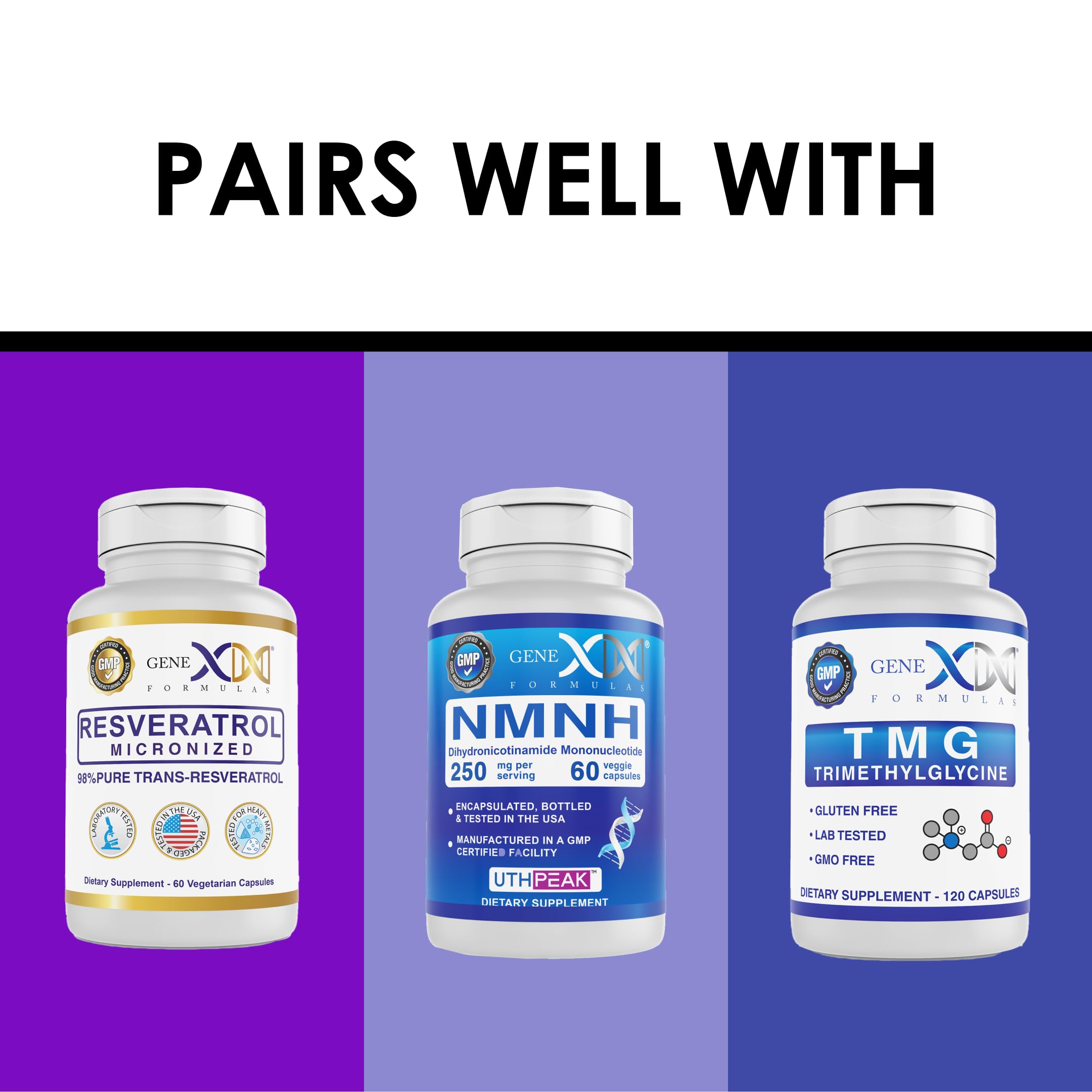 Genex Formulas NR shows gluten-free and vegetarian friendly assurance