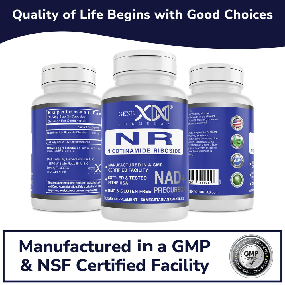 Genex Formulas NR product in GMP and NSF certified facility context