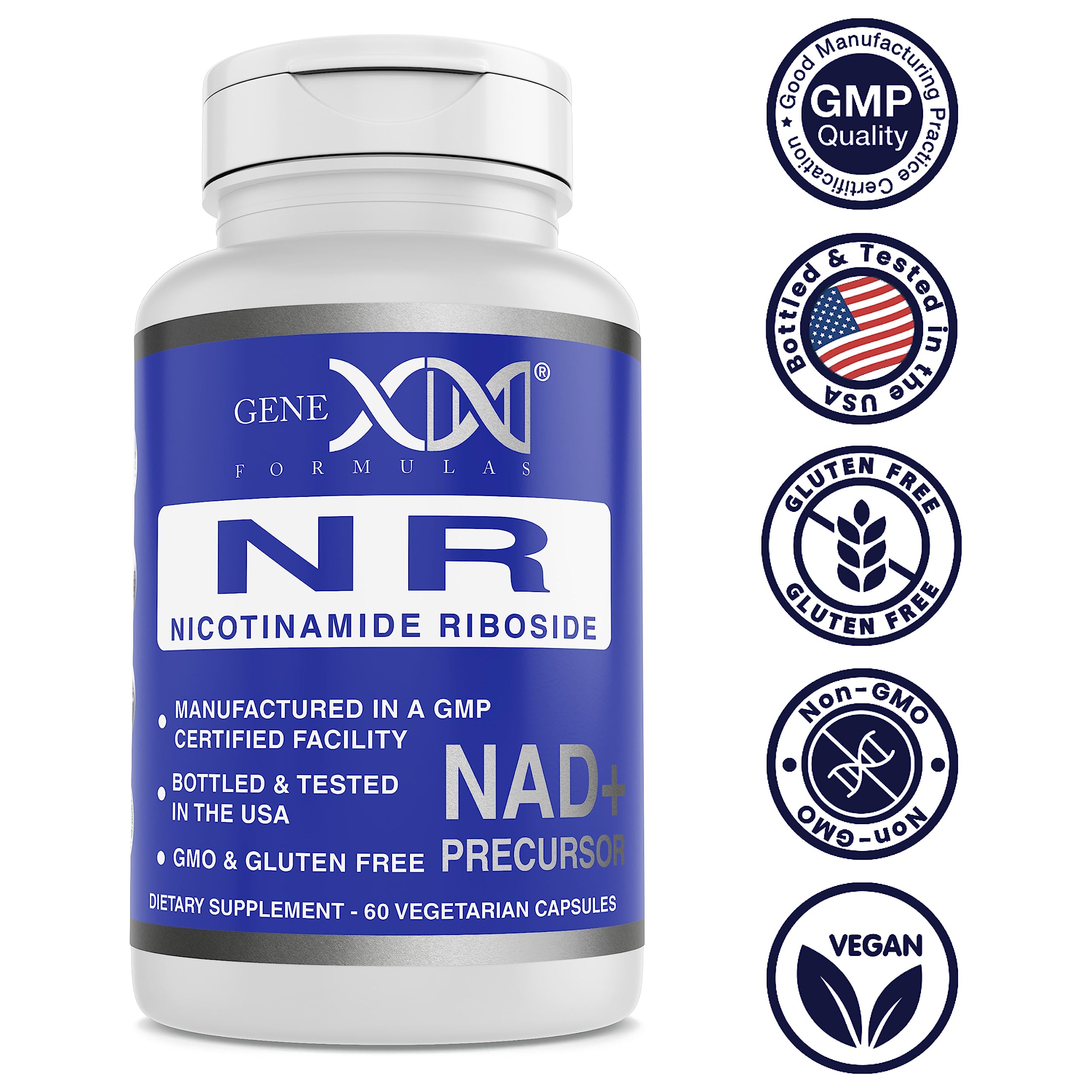Genex Formulas NR packaging emphasizes natural ingredients and purity