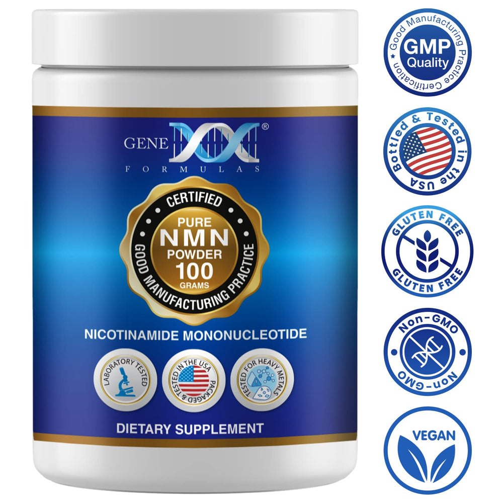 Genex Formulas NMN Powder with opaque bottle to protect potency.