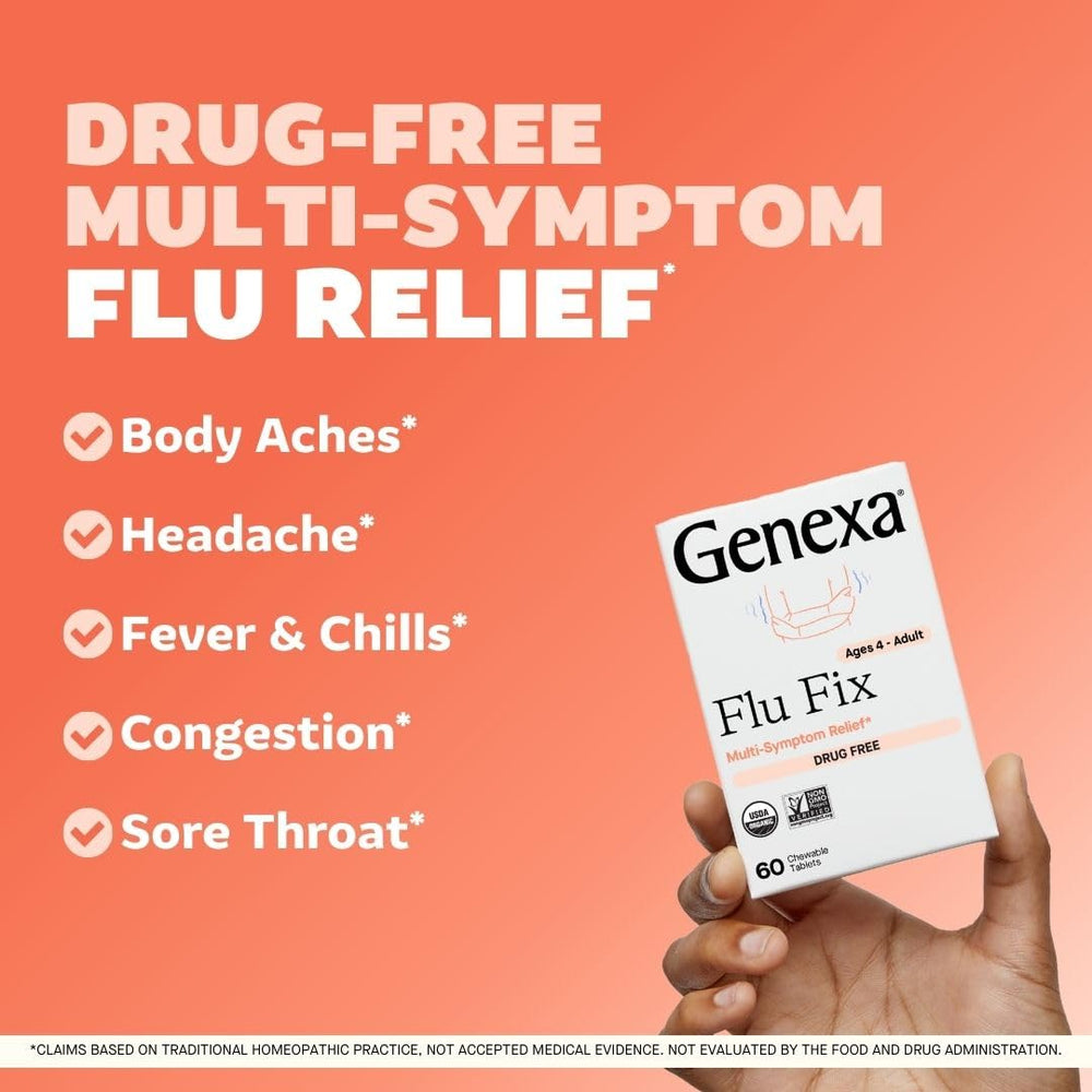 Genexa Flu Fix acai berry tablets, easy to take at home or on the go.