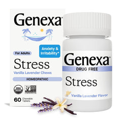 Genexa Stress Relief chewable tablets in vanilla lavender flavor for gentle calm