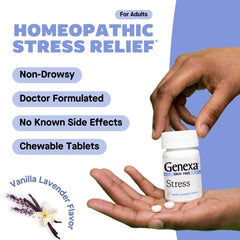 Genexa Stress Relief label detail highlighting organic ingredients and vegan certification