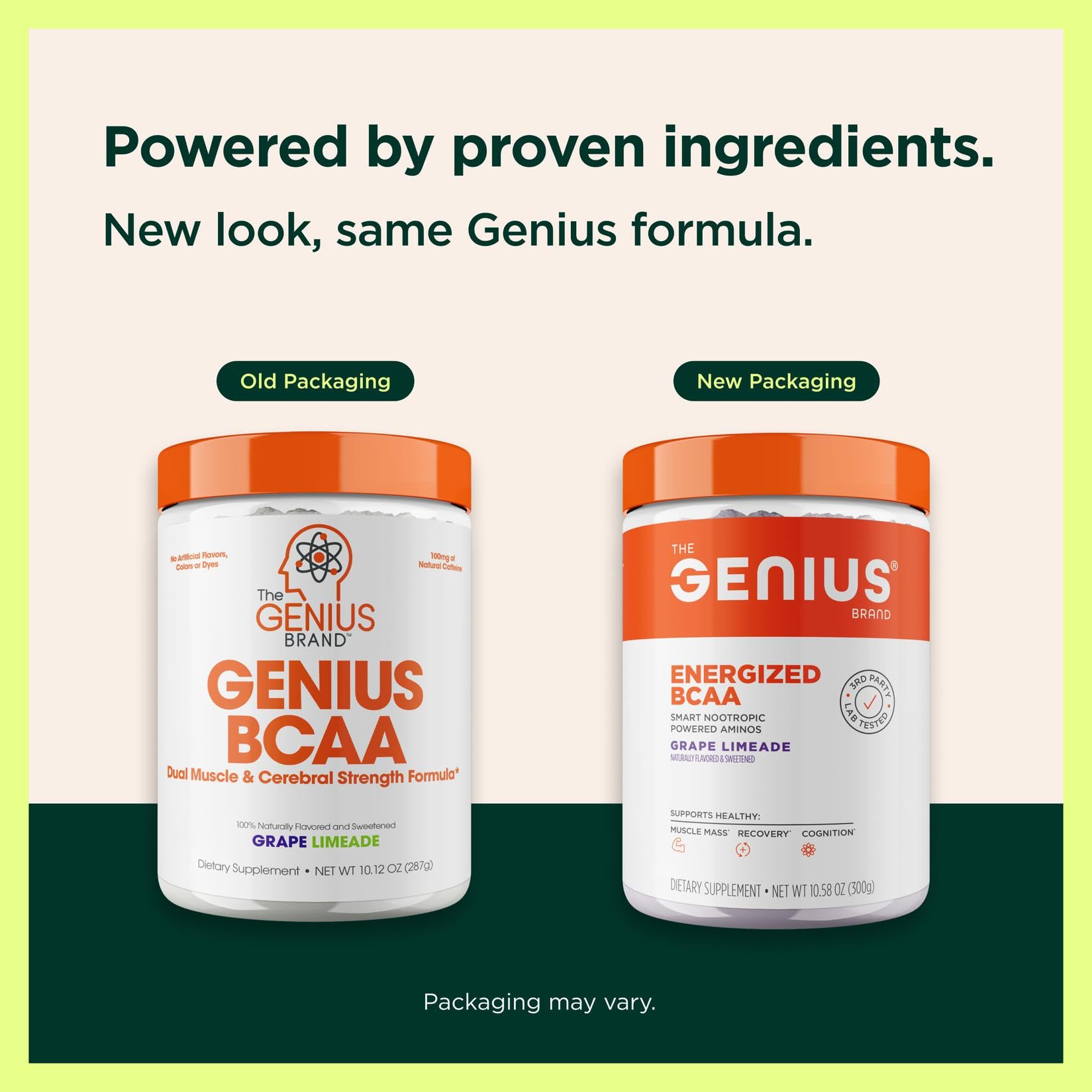 Genius BCAA Powder glass with prepared drink, showcasing refreshing grape limeade.