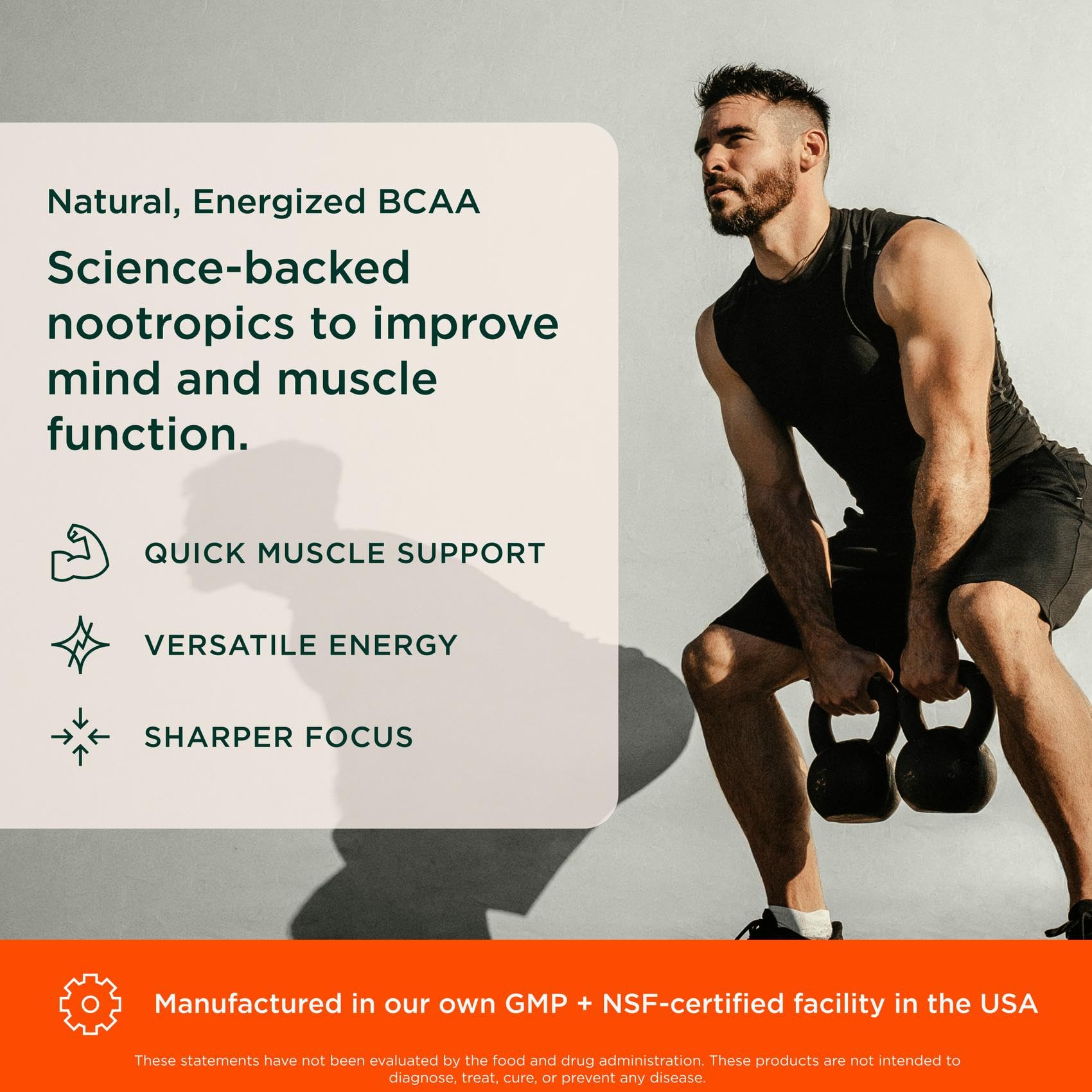 Genius BCAA Powder label closeup highlighting Cognizin and Rhodiola ingredients.