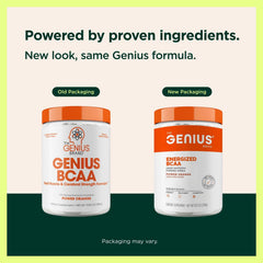 Genius BCAA Powder scoop on table ready for pre- or post-workout fueling.