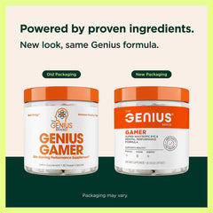 Close-up of Genius Gamer capsules for jitter-free, compact energy.