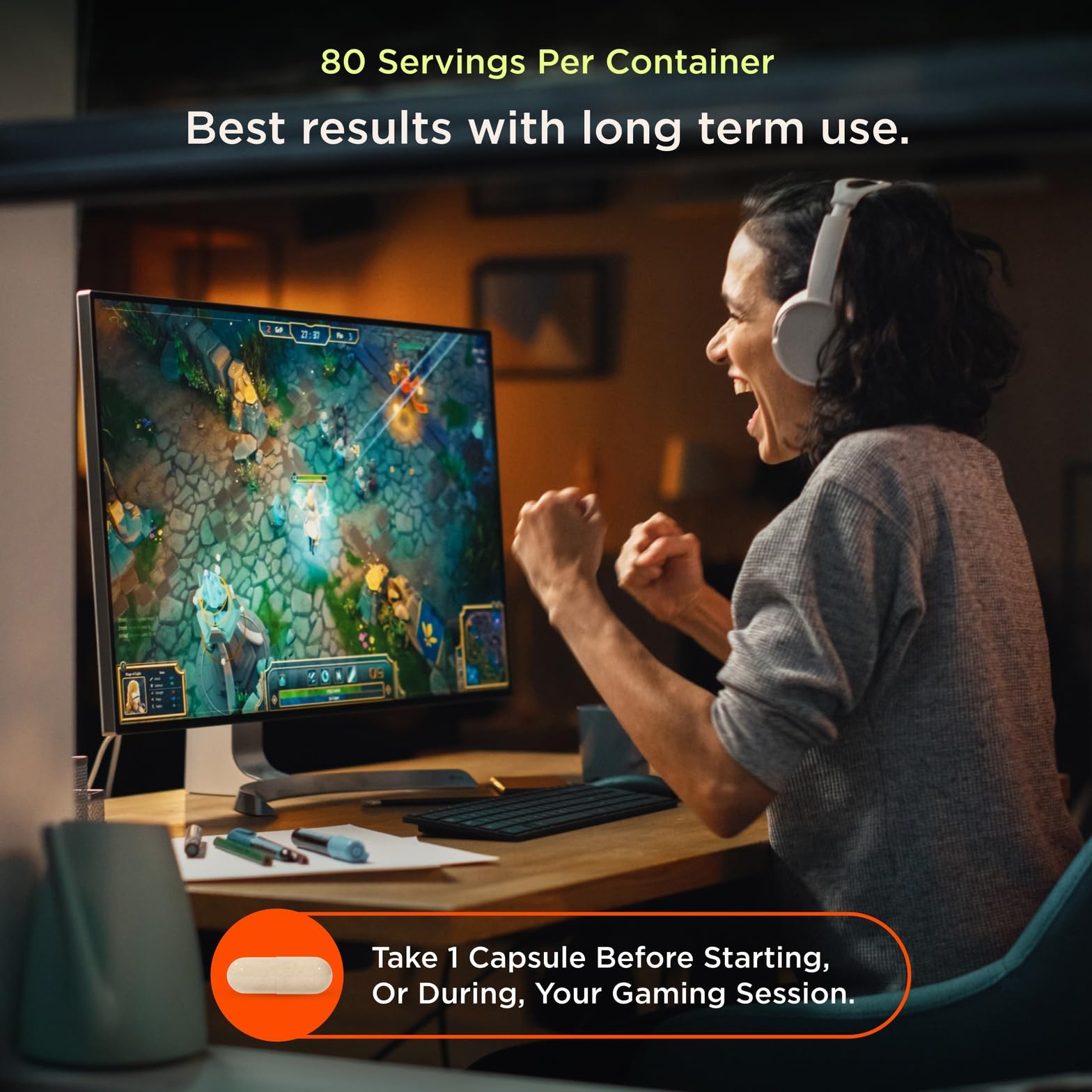 Genius Gamer being used at a desk during long screen time.