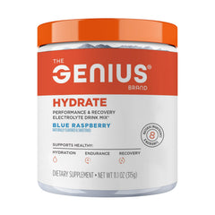 The Genius Brand Genius Hydrate bottle front for clean, sugar-free daily hydration.