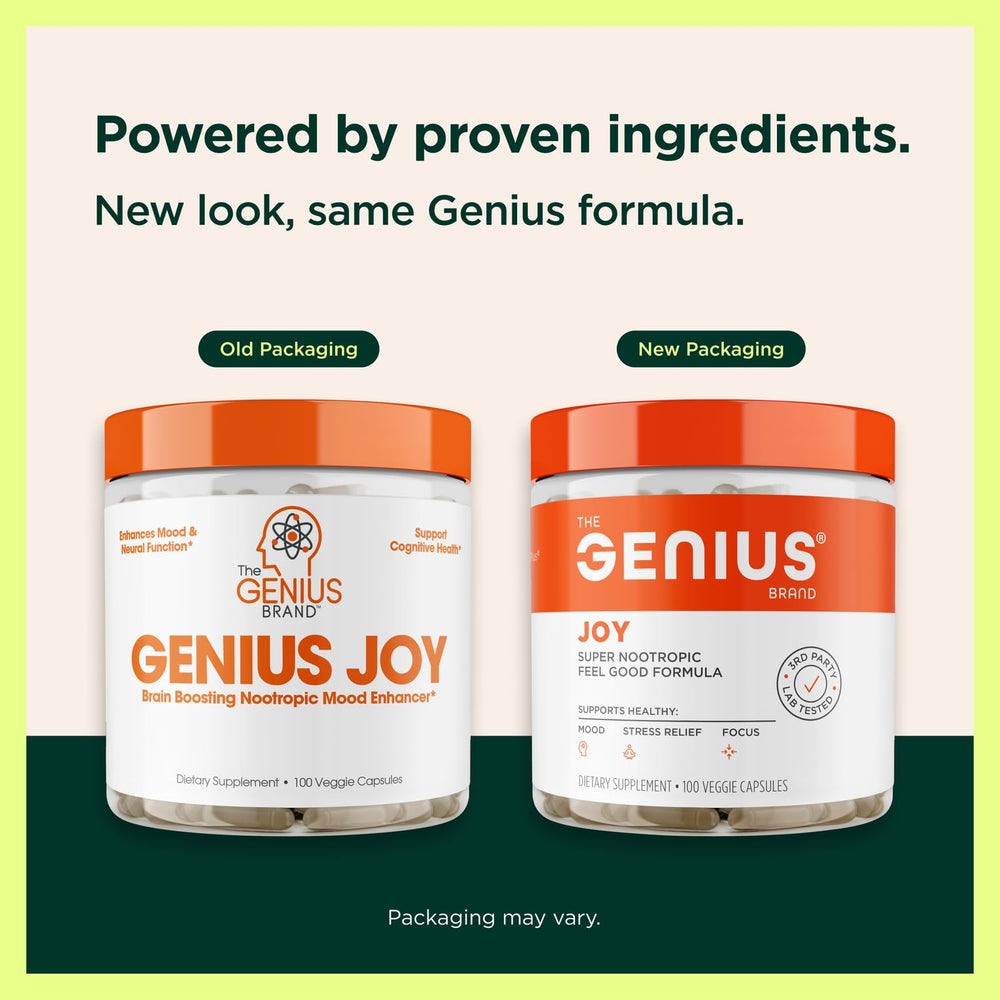 Genius Joy label front showcases organic, gluten-free promise