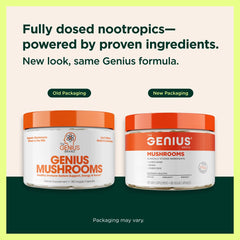 Genius Brand Lions Mane capsule close-up highlighting focus and memory support.