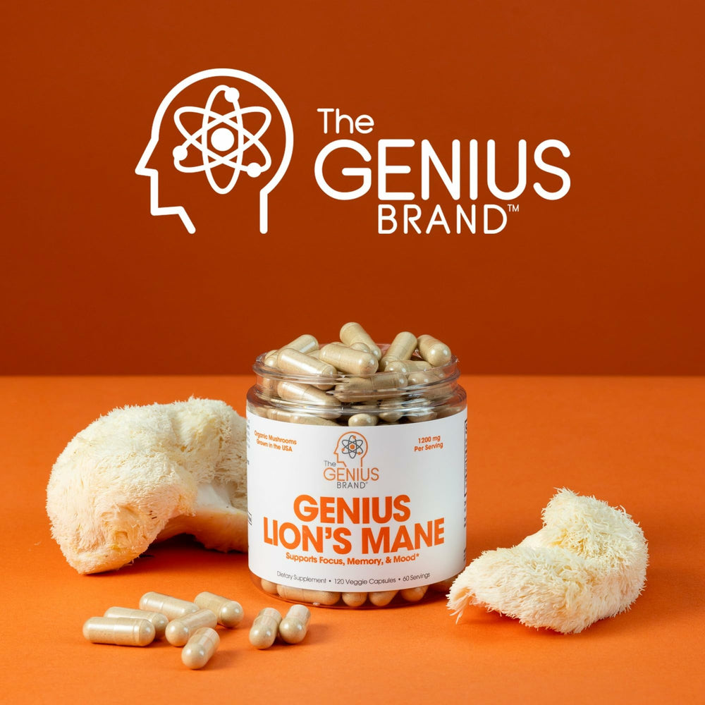 Final packaging shot of Genius Brand supplements in a tidy box