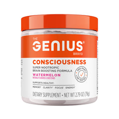The Genius Consciousness watermelon powder dispenses smoothly for focused study sessions.