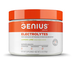 The Genius Brand Genius Electrolytes Lemon Lime bottle ready for workout hydration.