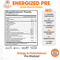 Genius Energized pre-workout label close-up highlighting caffeine and nootropics
