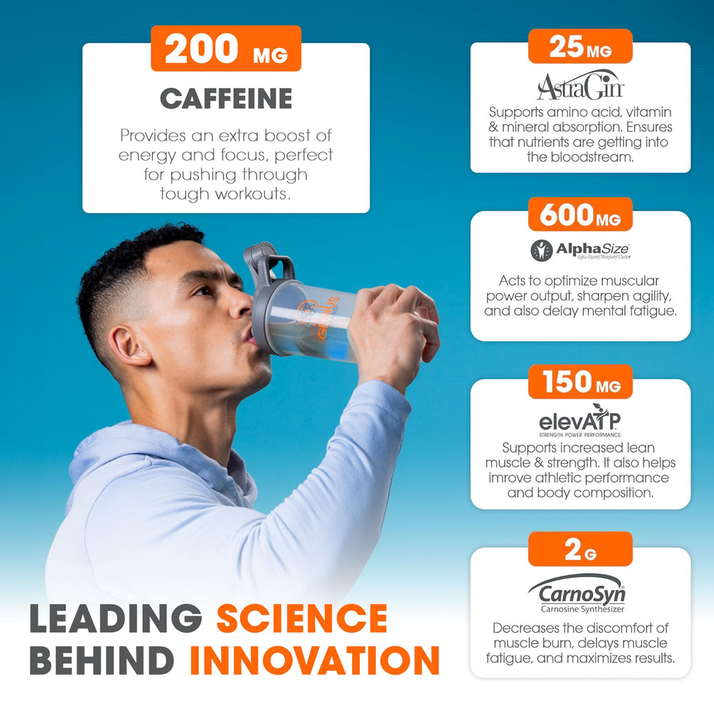 Genius Energized powder scoop and bottle for quick, controlled servings