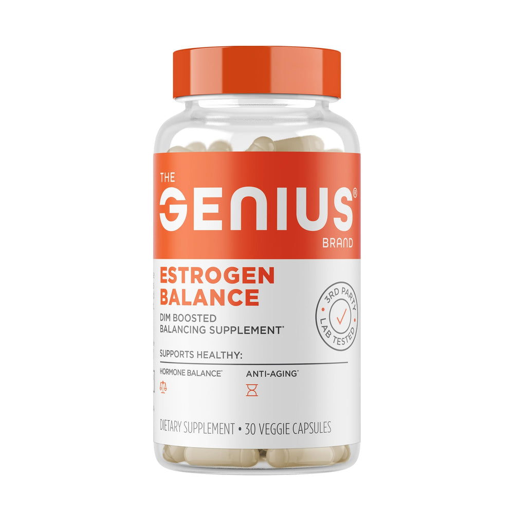 The Genius Brand Genius Estrogen Balance bottle front for daily hormone support.