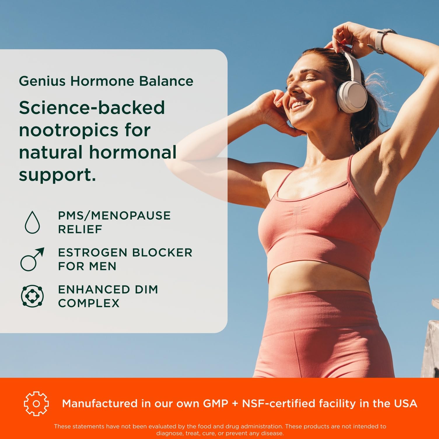 The Genius Brand DIM ingredient close-up signaling estrogen modulation potential.
