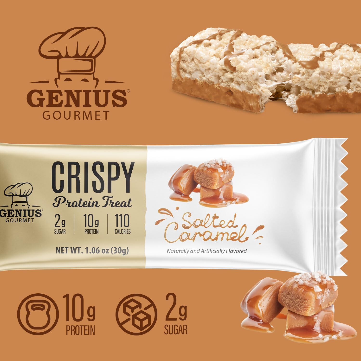Genius Gourmet Crispy Protein Treat on-the-go bag ideal for workouts and travel