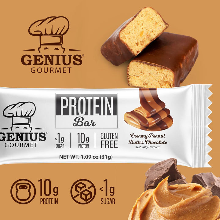 Genius Gourmet Protein Bar Chocolate Peanut Butter keto-friendly snack option.