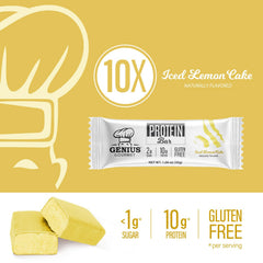 Genius Gourmet Protein Bar Iced Lemon Cake texture close-up, soft bite and flavor.